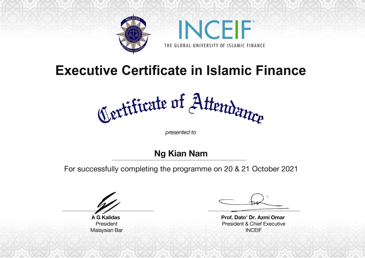 3. CERTIFICATE OF ATTENDANCE IN ISLAMIC FINANCE